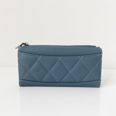 Blue large wallet with zip pocket