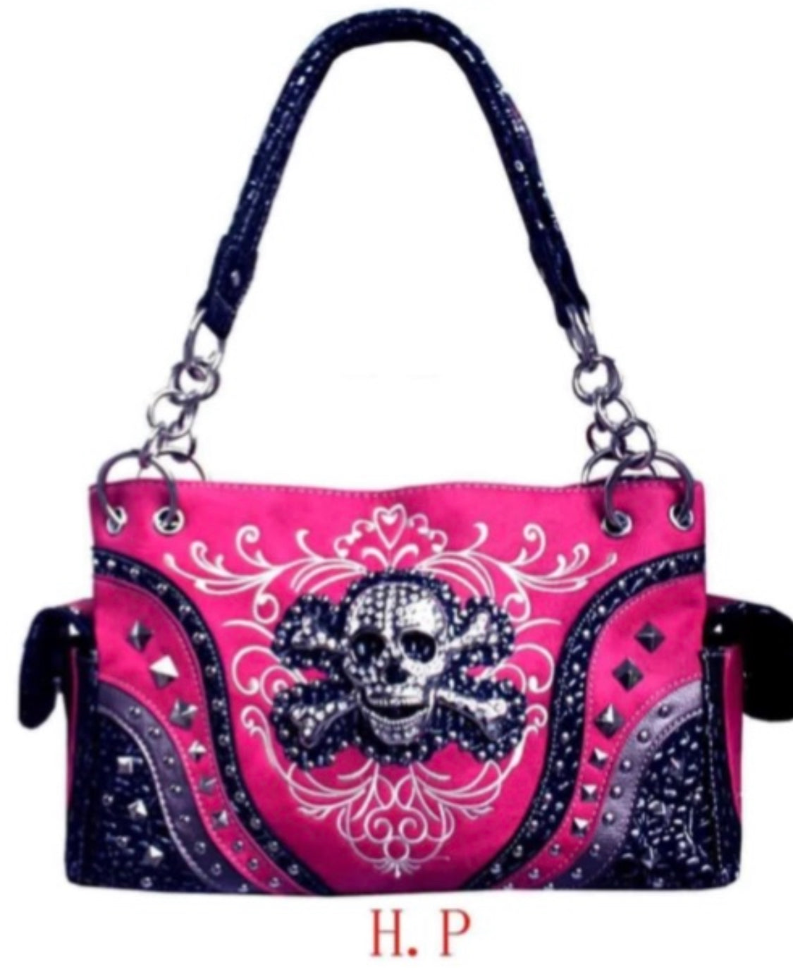 Hot pink western skull and bones purse