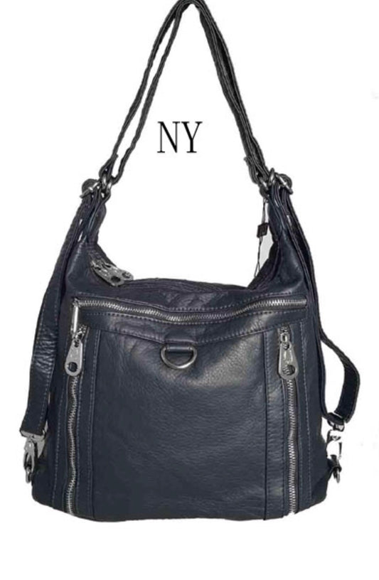 Navy 3 in 1 with metal loop backpack purse