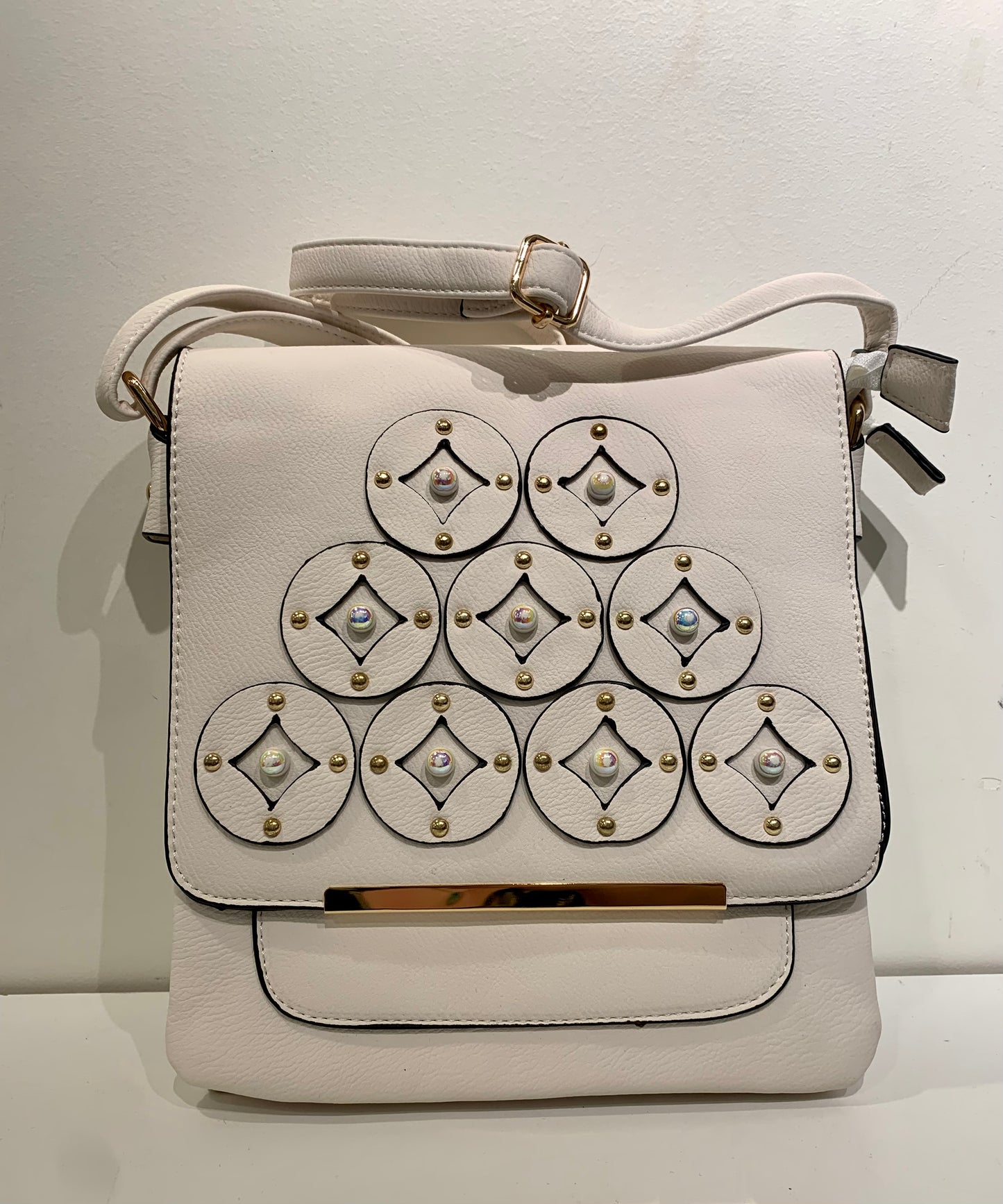 Cream floral pearl messenger bag