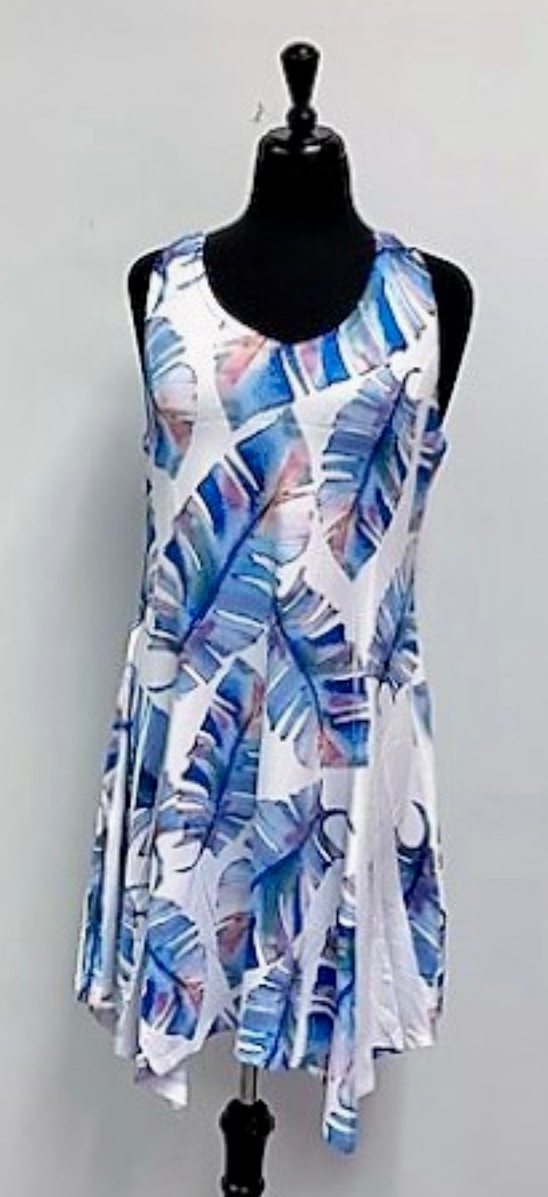 Blue leaves bling tank tunic/dress with racer back A21691