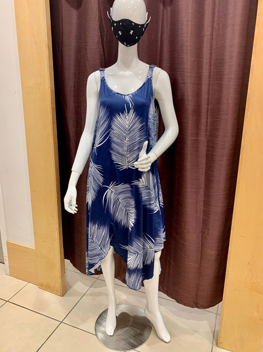 Blue bandana dress with leaves A21699