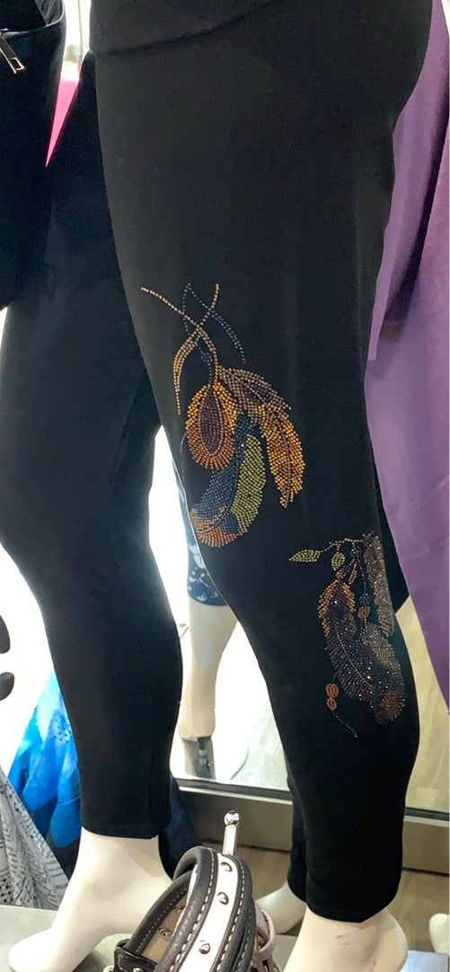 Bling legging with Gold Feathers A24041H leg0006