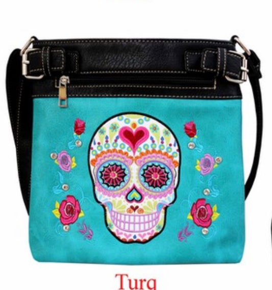 Turquoise sugar skull messenger with heart