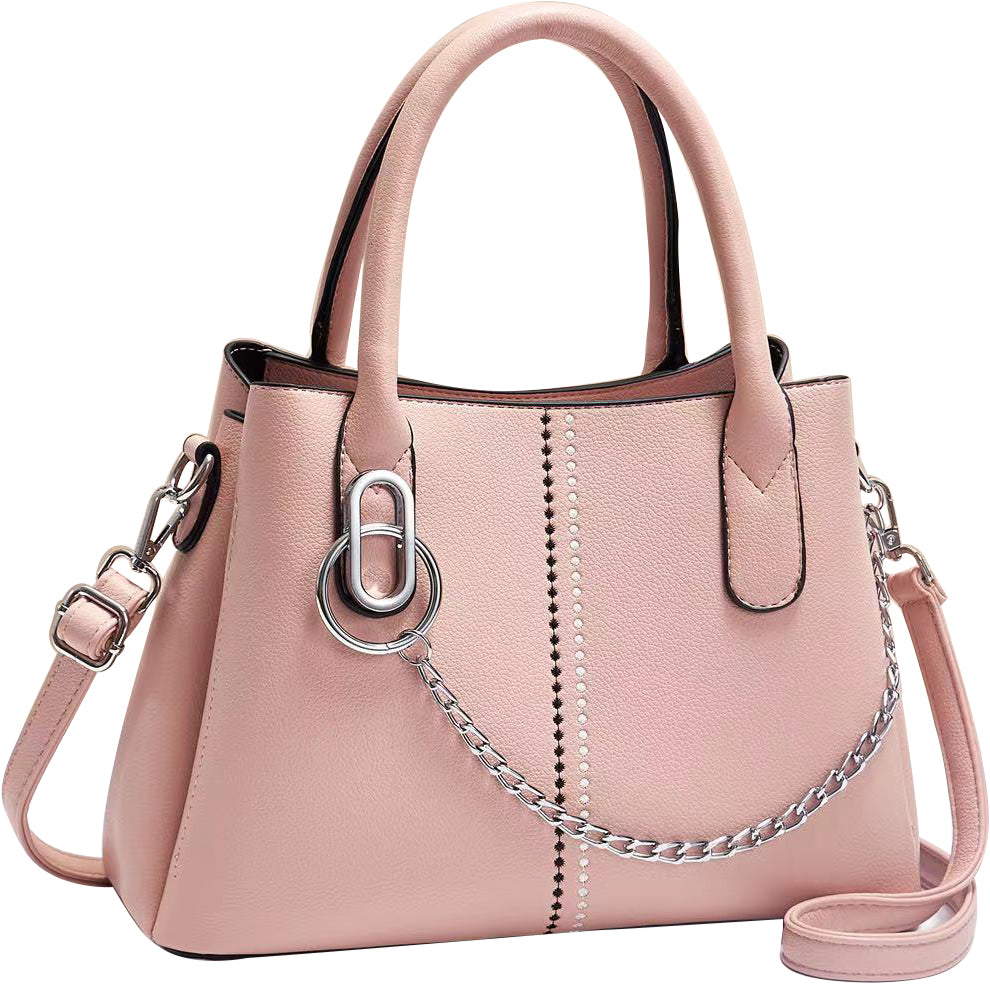 Blush pink stylish tote with silver chain