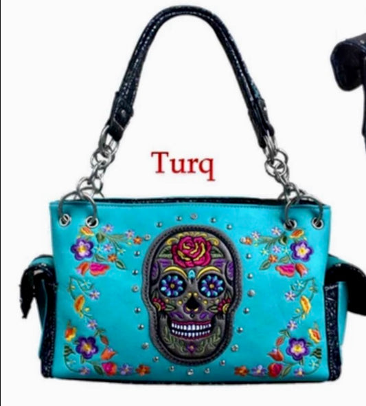 Sugar skull style 117 turquoise purse