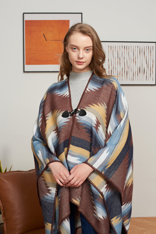 Brown Aztec blanket cape