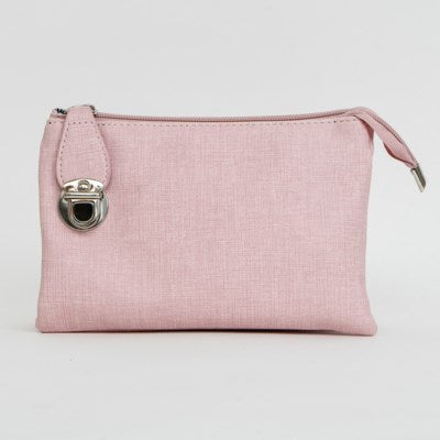 Pink linen look multi pouch wristlet/crossbody