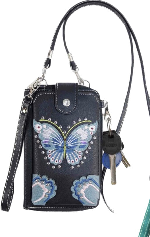 Black butterfly phone purse