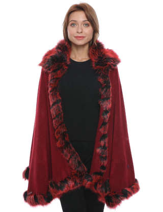 Burgundy cape with burgundy collar and trim