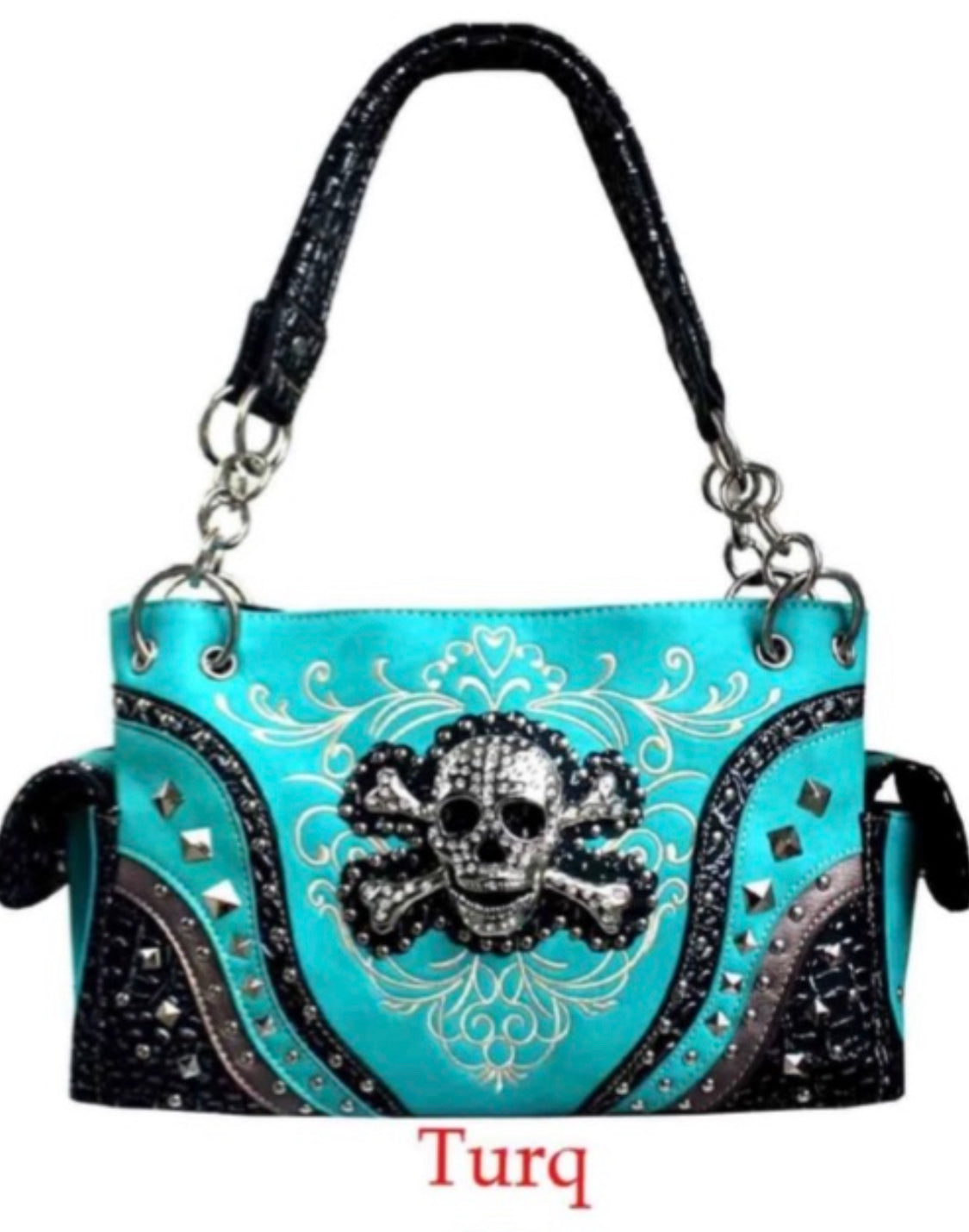 Turquoise western skull and bones purse