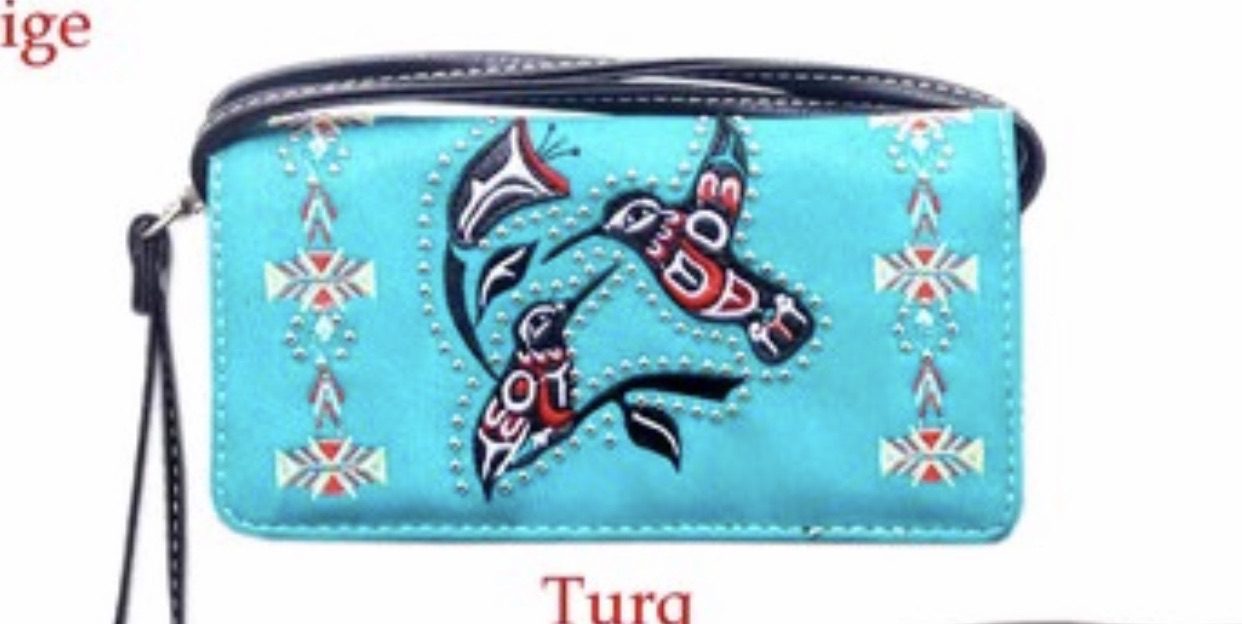 Turquoise hummingbird wallet with crossbody strap