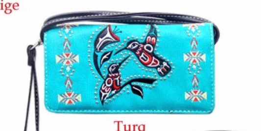 Turquoise hummingbird wallet with crossbody strap