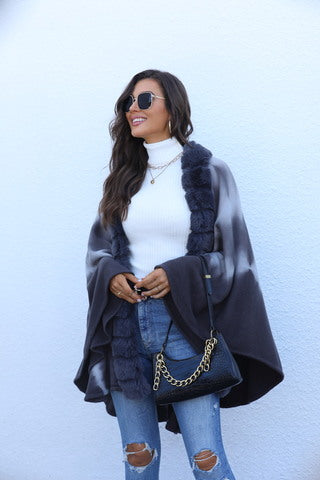 Grey tie dye faux fur cape