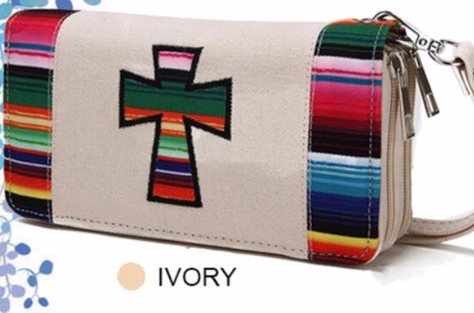 Ivory cross cloth wallet with Navajo