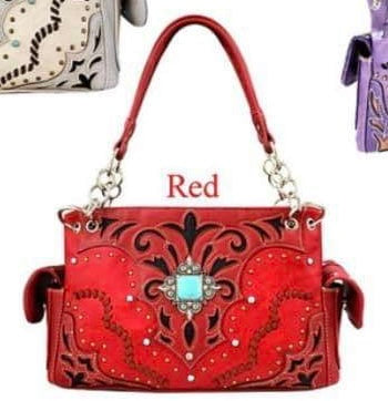 Red with stone western purse