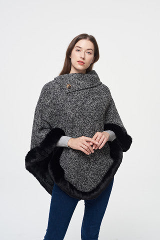 Black speckled shawl collar with faux fur trim