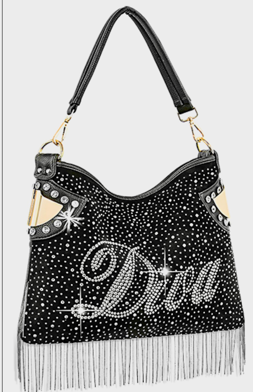 Rhinestone And Beaded Fringe Diva Hobo Handbag