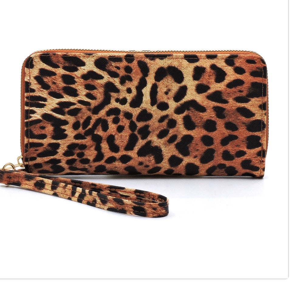 Tan leopard wallet with wristlet strap