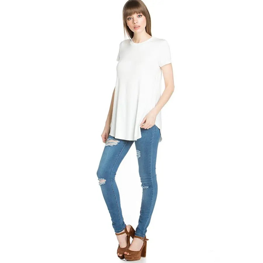 Loose Cut Short Sleeve white Top 2278 AZ