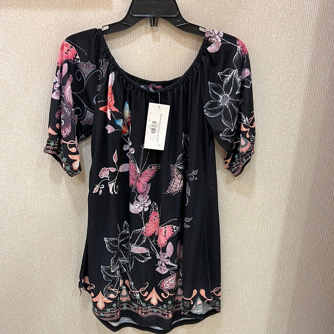 Black butterfly boat neck top A23082