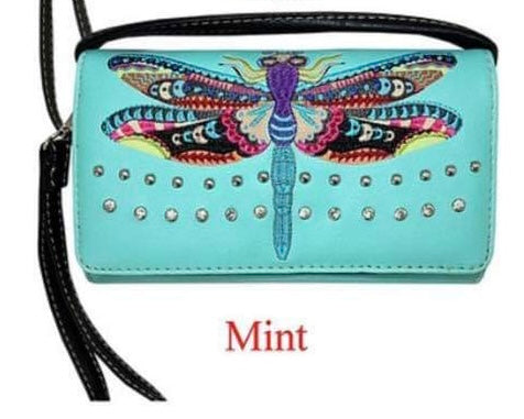 Mint Dragonfly wallet with crossbody strap
