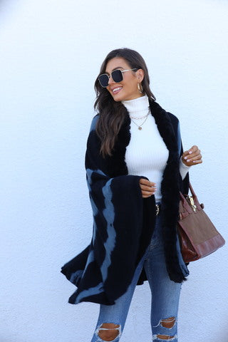 Black tie dye faux fur cape