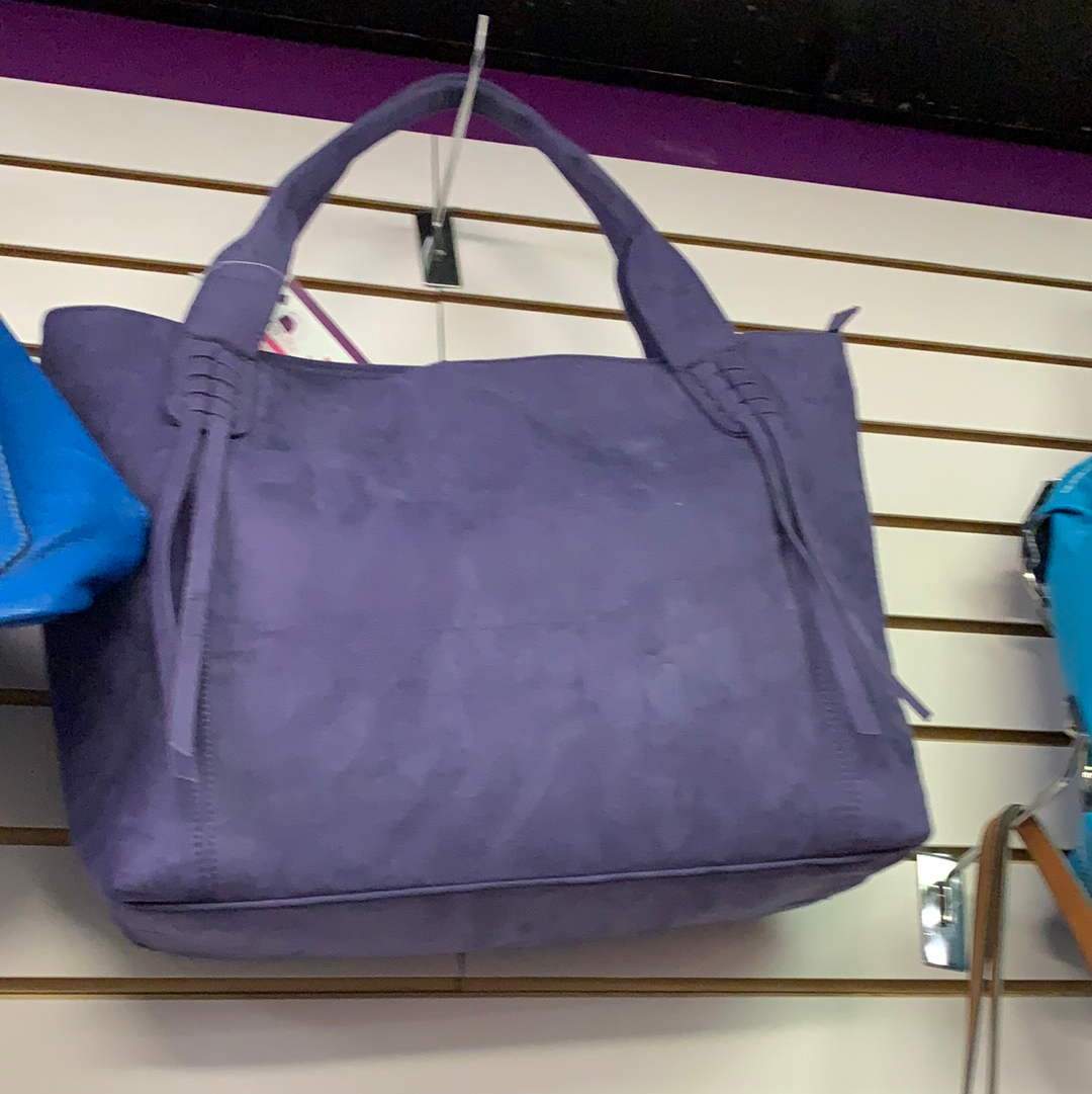 Soft suede shoulder bag purple with tassels