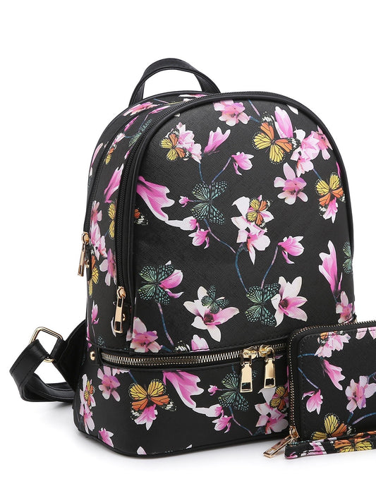 Black FW backpack with butterflies & flowers