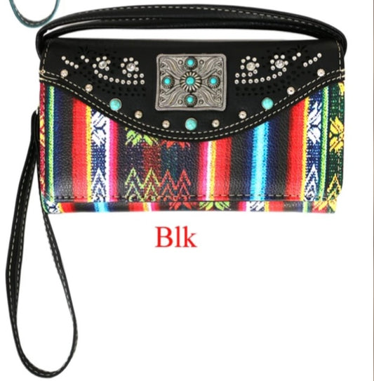 Black Western with vertical colour wallet with crossbody strap