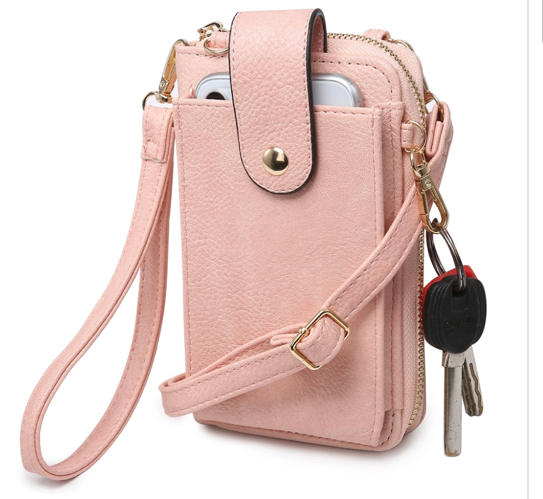 Blush cell phone wristlet and crossbody
