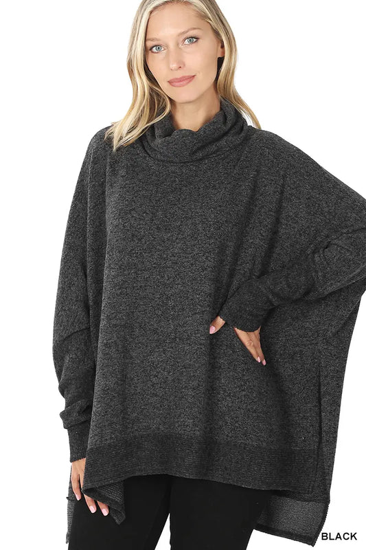 Black brushed melange cowl neck sweater VM