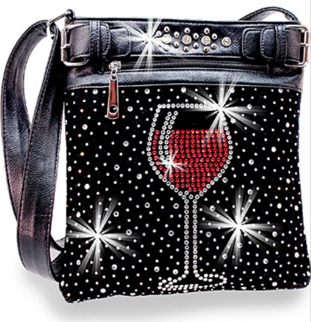 Red Wine Glass Rhinestone crossbody purse