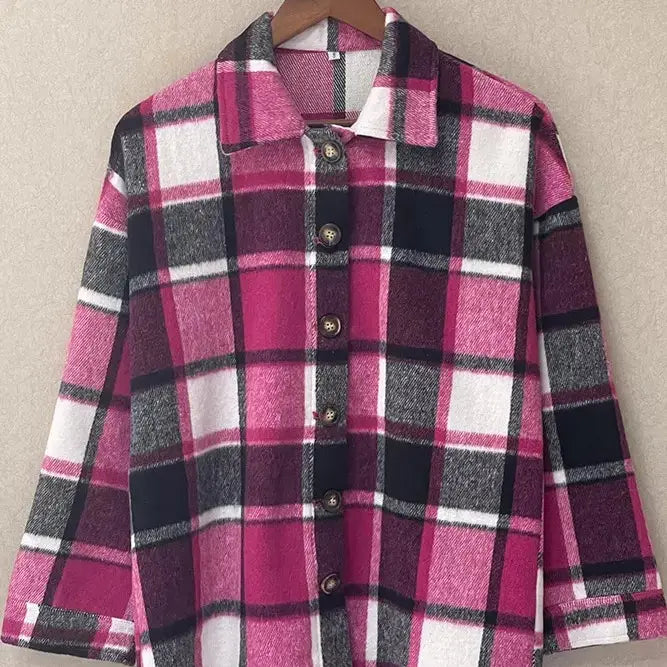 Plaid flannel jacket in rose red UN1238