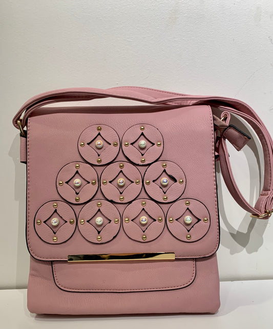 Pink floral pearl messenger bag