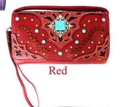 Red with stone western wallet with crossbody strap