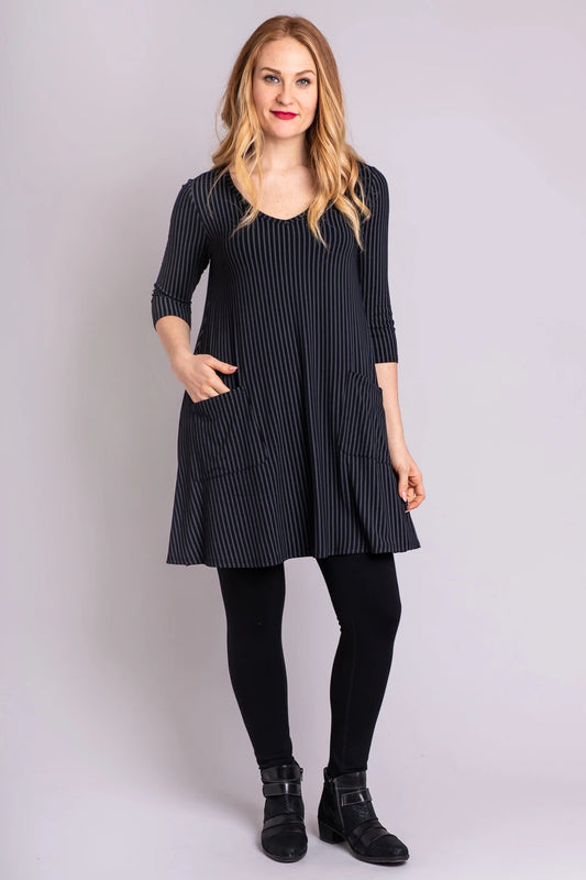 Bamboo Veronica tunic - black and grey stripes