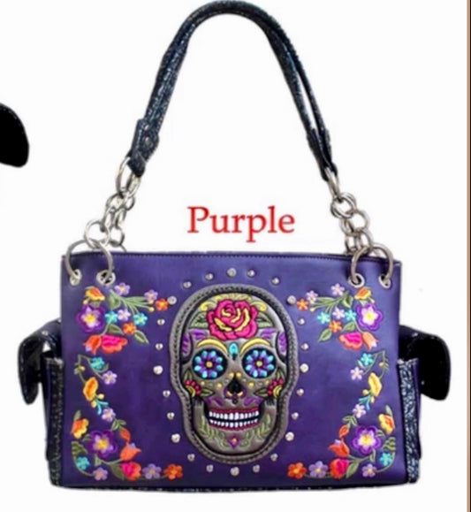 Sugar skull style 117 purple purse