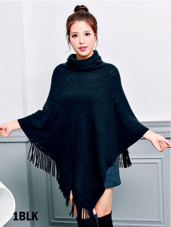 Black loose turtleneck poncho CP11721