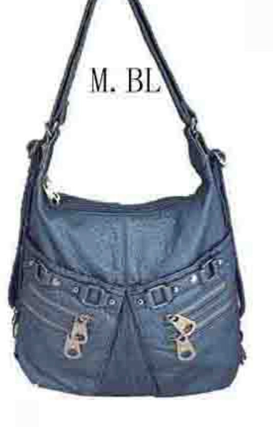 Metallic Blue 2 pouch 3 in 1 backpack purse