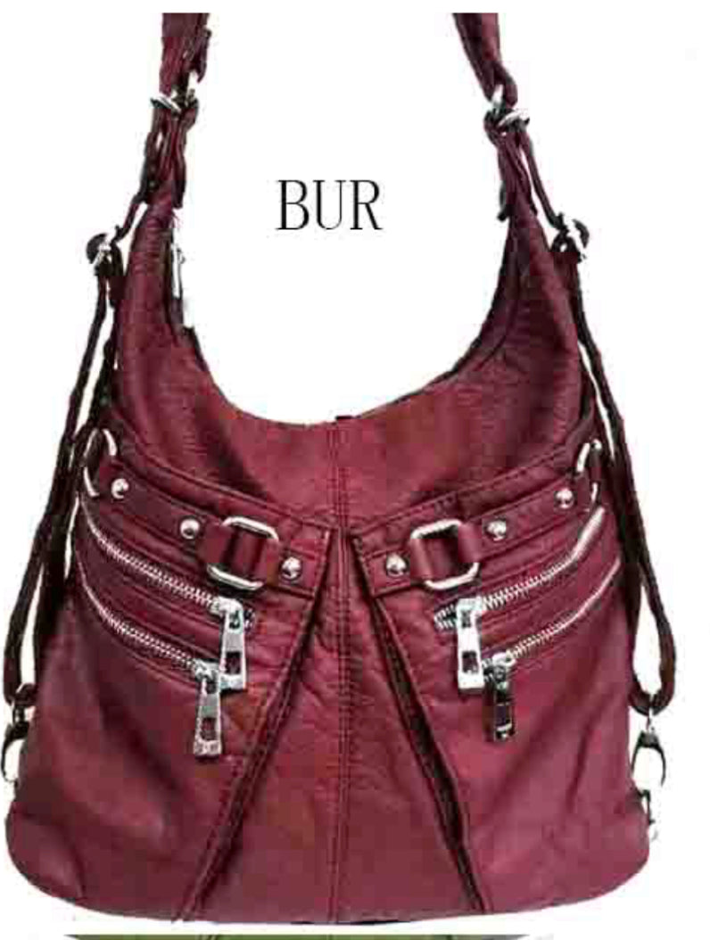 Burgundy 2 pouch 3 in 1 backpack purse