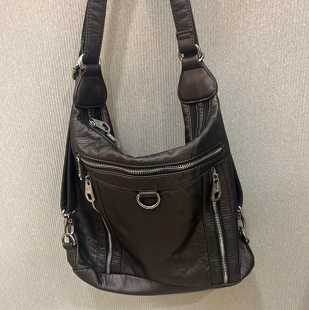 Pewter 3 in 1 style metal loop backpack purse