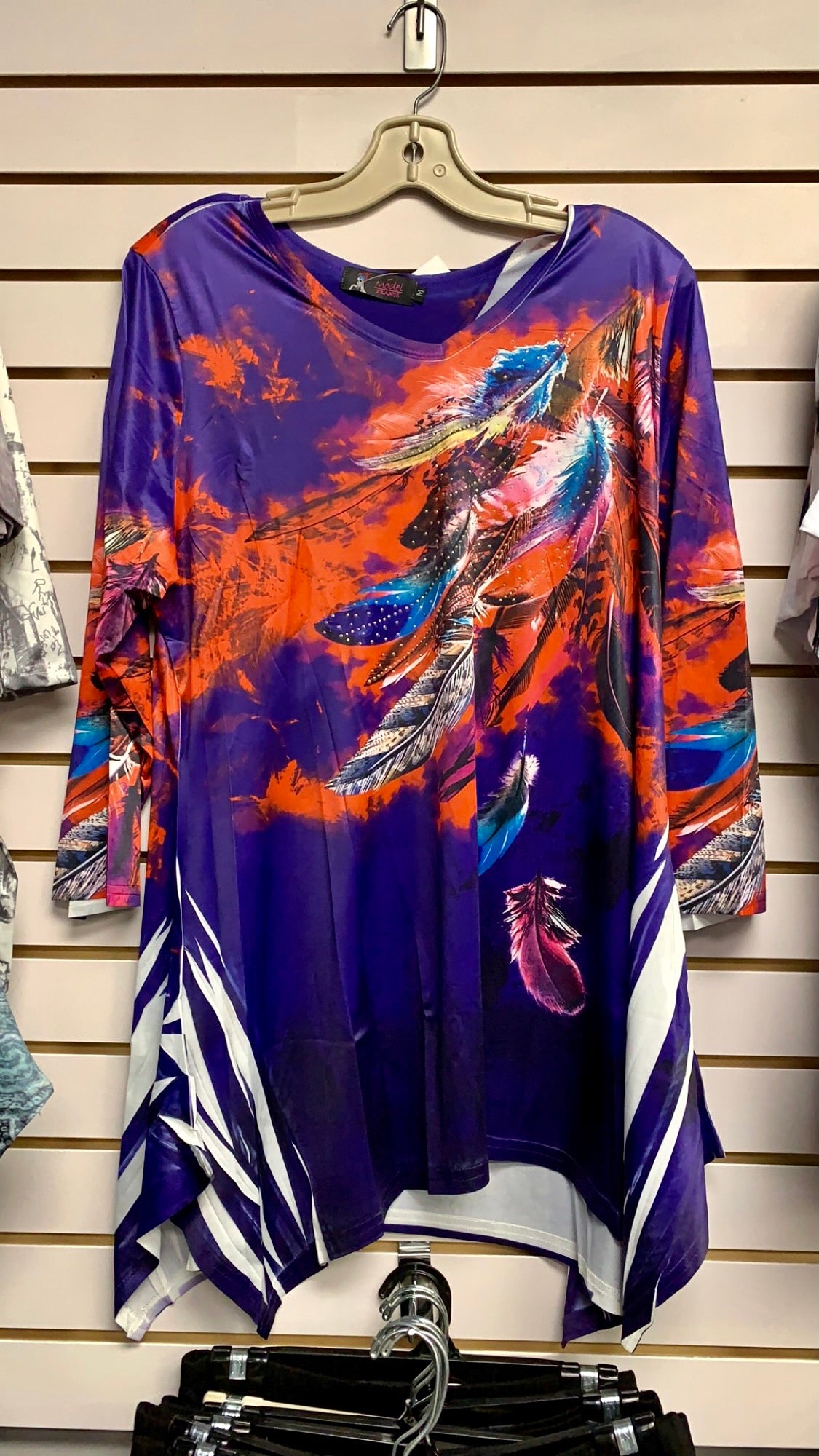 Purple tunic feather 3/4 sleeve A21343