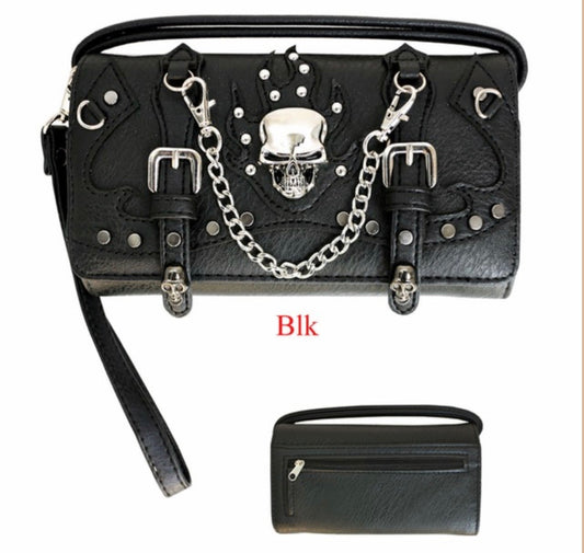 Skull wallet with chain and buckle