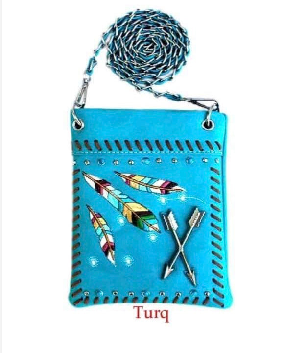 Turquoise Small messenger with Feathers and Arrows