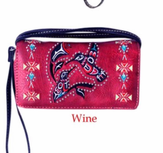 Red hummingbird wallet with crossbody strap