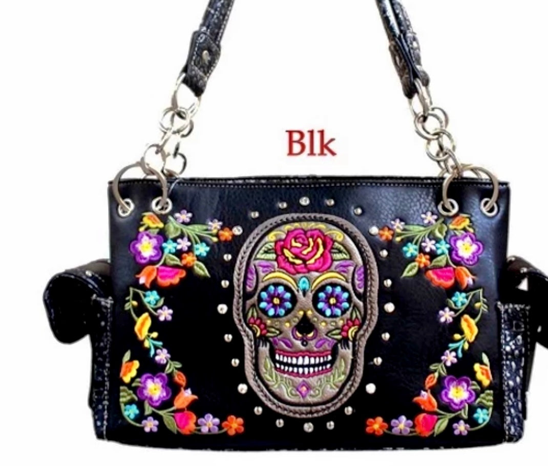 Sugar skull style 117 black purse