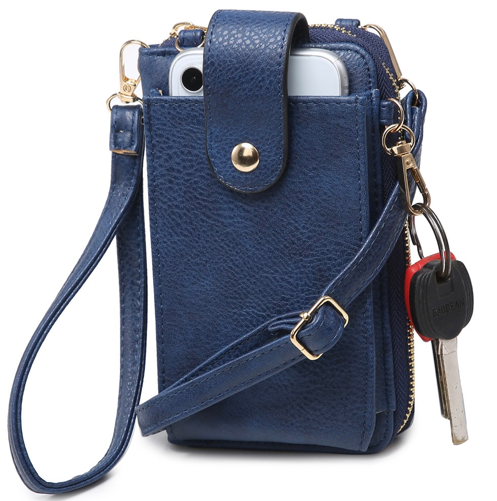 Navy cell phone wristlet and crossbody