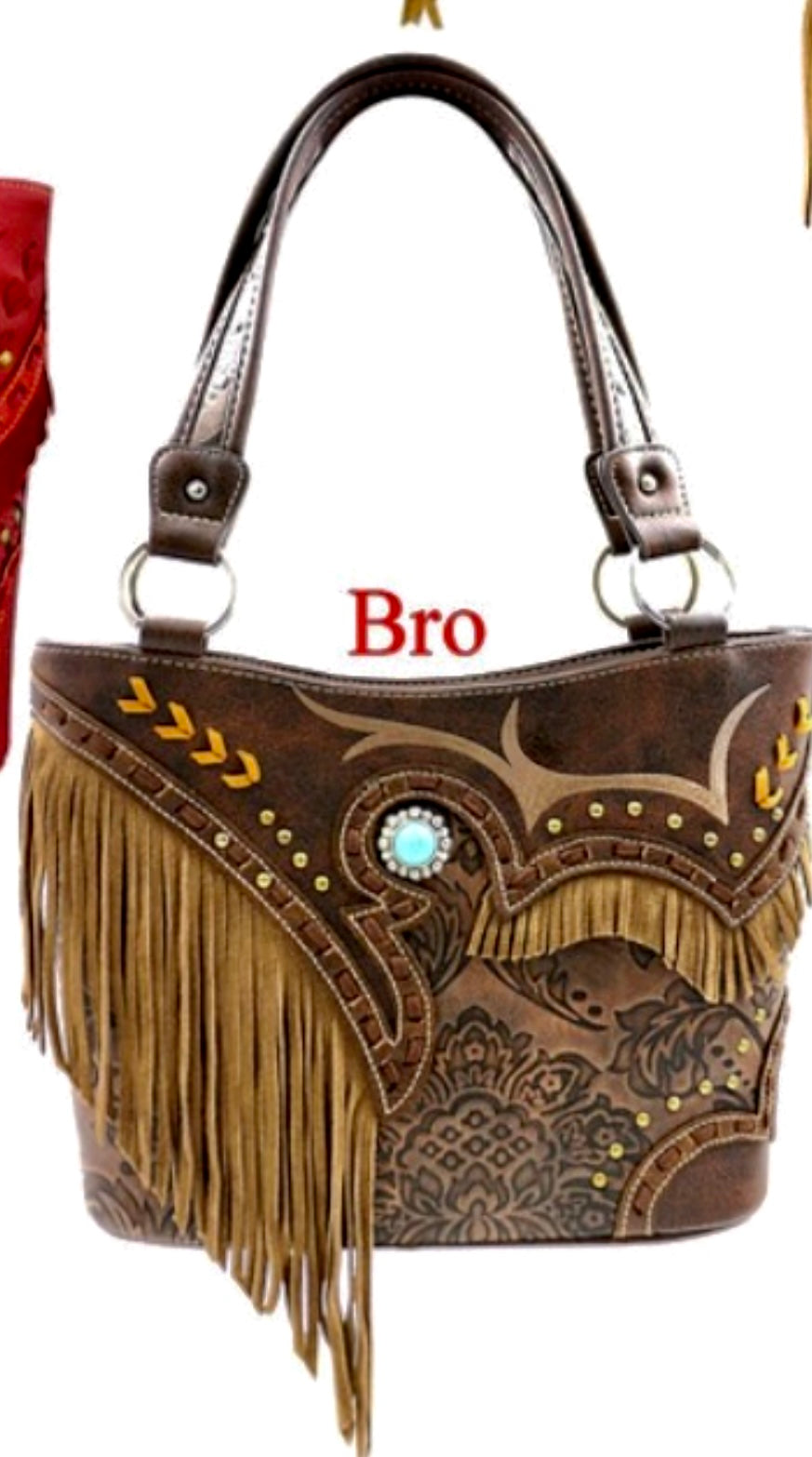 Brown large fringe tote