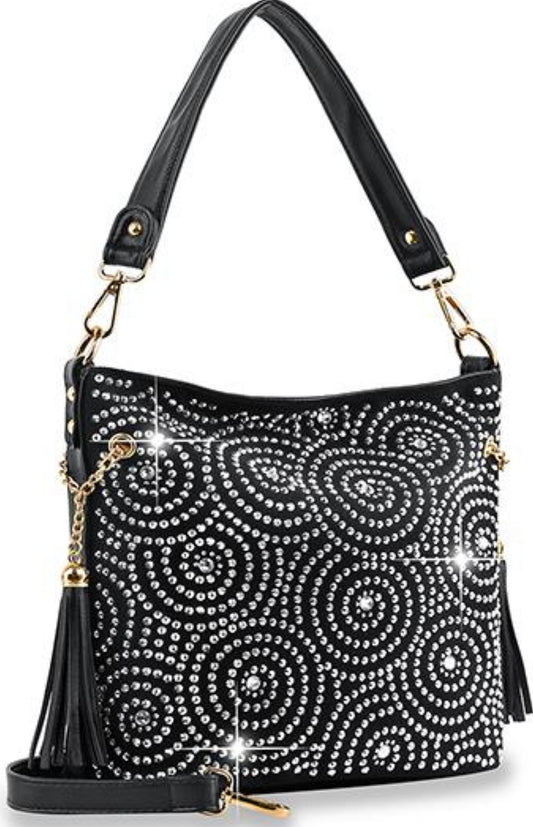 Black circle patterned Hobo Crossbody Sling